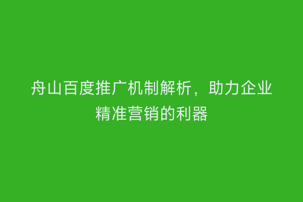 舟山百度推广机制解析,助力企业精准营销的利器