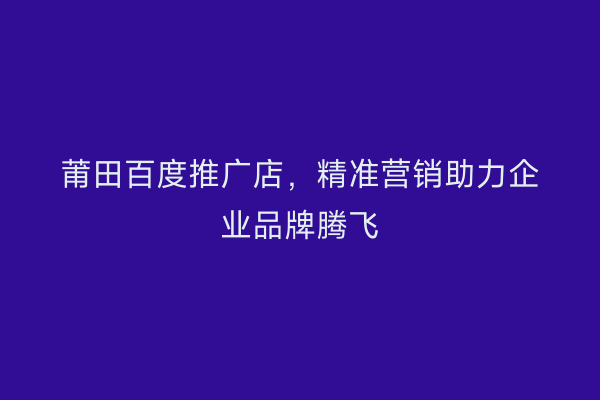 莆田百度推广店，精准营销助力企业品牌腾飞