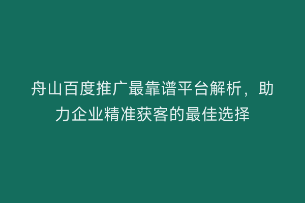 舟山百度推广最靠谱平台解析,助力企业精准获客的最佳选择