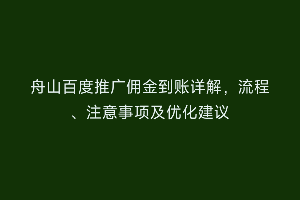 舟山百度推广佣金到账详解,流程、注意事项及优化建议