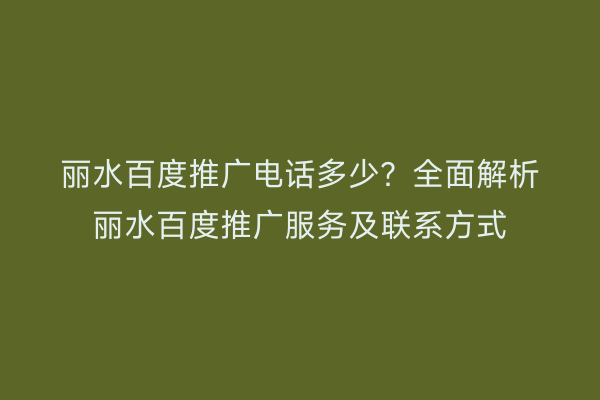 丽水百度推广电话多少?全面解析丽水百度推广服务及联系方式