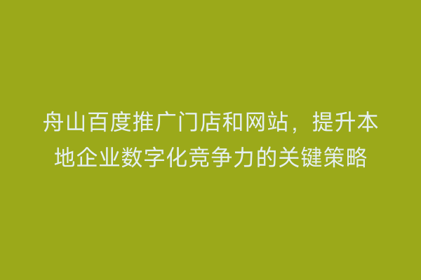 舟山百度推广门店和网站,提升本地企业数字化竞争力的关键策略