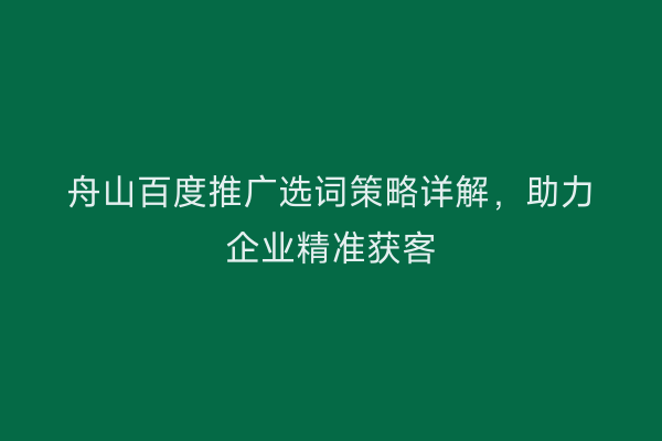 舟山百度推广选词策略详解,助力企业精准获客