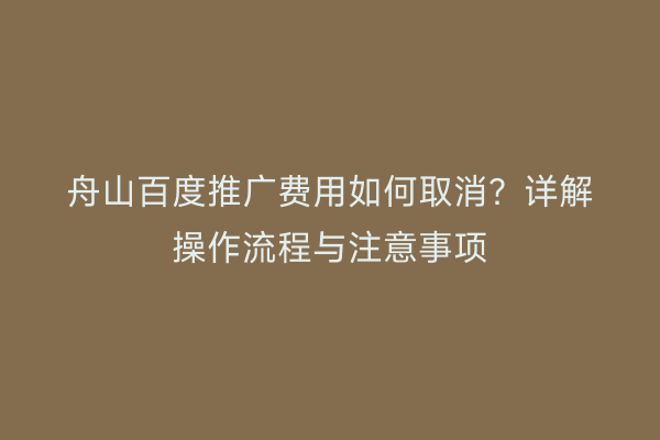 舟山百度推广费用如何取消？详解操作流程与注意事项