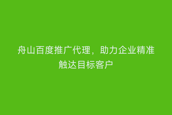 舟山百度推广代理，助力企业精准触达目标客户