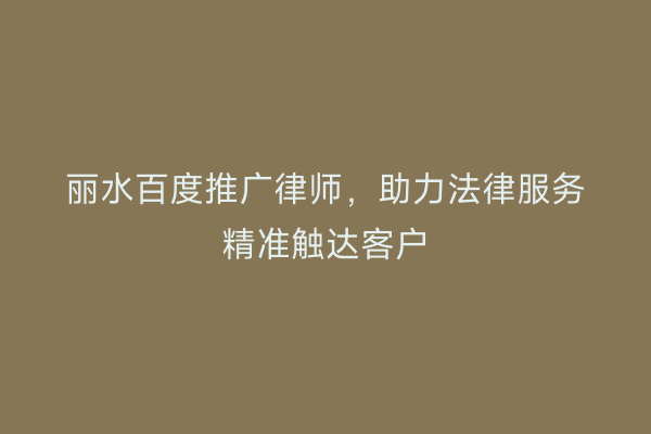 丽水百度推广律师，助力法律服务精准触达客户