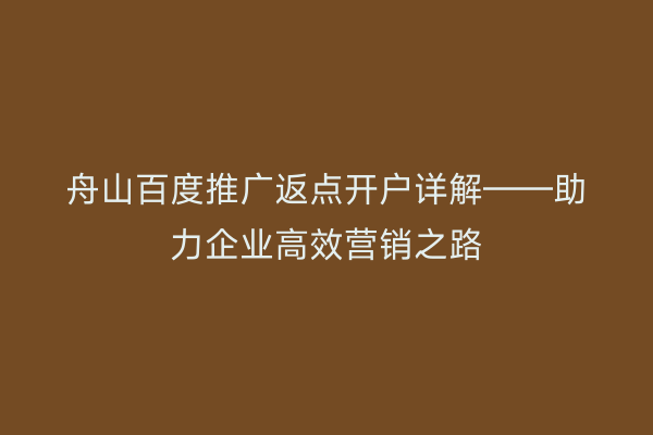 舟山百度推广返点开户详解——助力企业高效营销之路