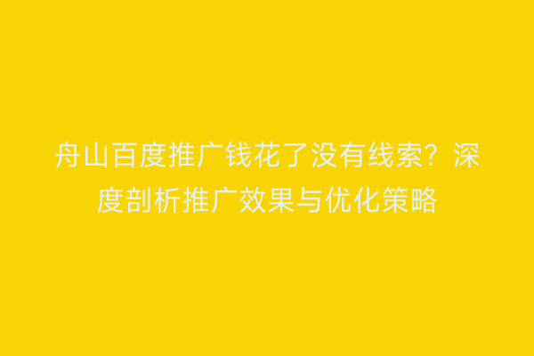 舟山百度推广钱花了没有线索?深度剖析推广效果与优化策略