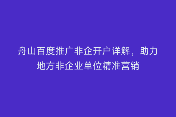舟山百度推广非企开户详解,助力地方非企业单位精准营销