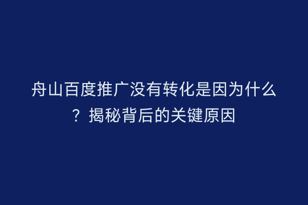 舟山百度推广没有转化是因为什么?揭秘背后的关键原因