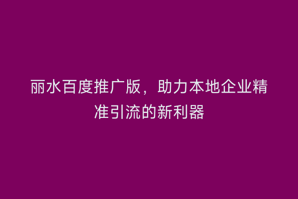 丽水百度推广版,助力本地企业精准引流的新利器
