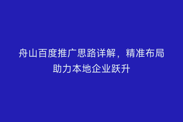 舟山百度推广思路详解，精准布局助力本地企业跃升