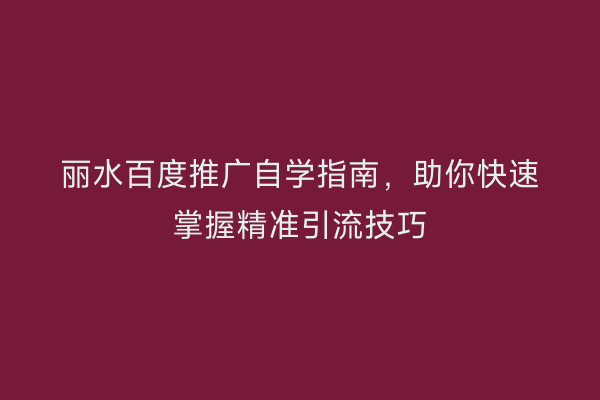 丽水百度推广自学指南,助你快速掌握精准引流技巧