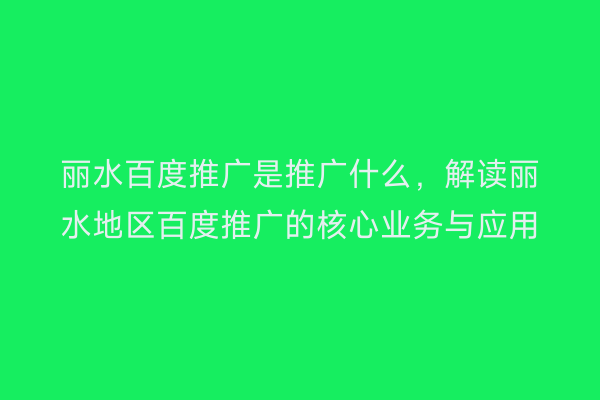 丽水百度推广是推广什么,解读丽水地区百度推广的核心业务与应用