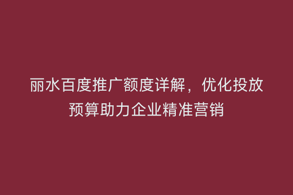 丽水百度推广额度详解,优化投放预算助力企业精准营销