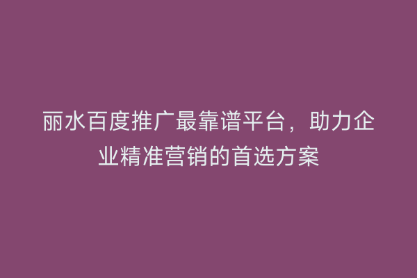 丽水百度推广最靠谱平台,助力企业精准营销的首选方案