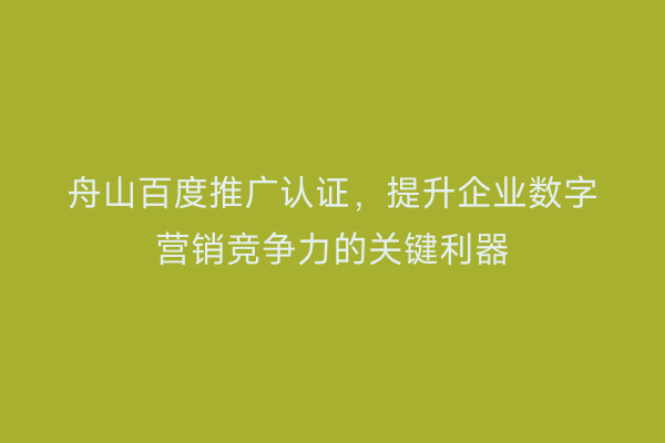 舟山百度推广认证，提升企业数字营销竞争力的关键利器