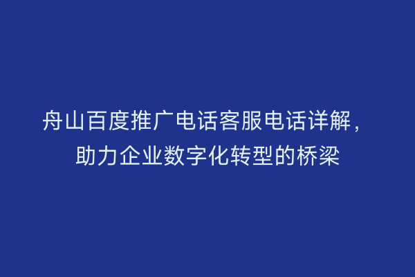 舟山百度推广电话客服电话详解,助力企业数字化转型的桥梁