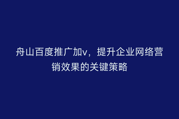 舟山百度推广加v，提升企业网络营销效果的关键策略