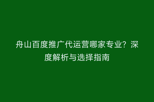 舟山百度推广代运营哪家专业?深度解析与选择指南