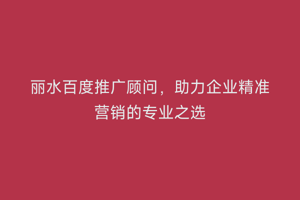 丽水百度推广顾问,助力企业精准营销的专业之选