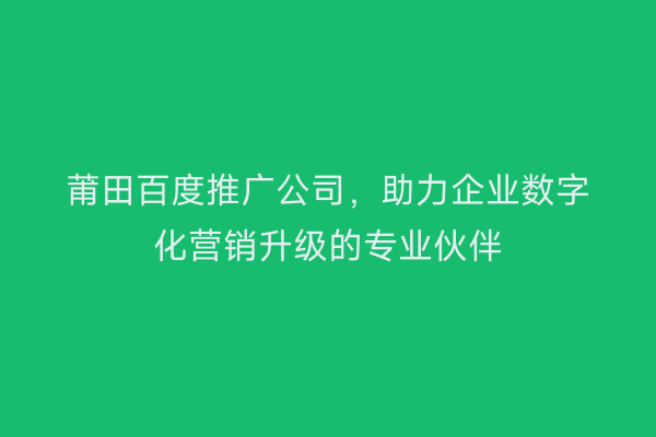 莆田百度推广公司,助力企业数字化营销升级的专业伙伴