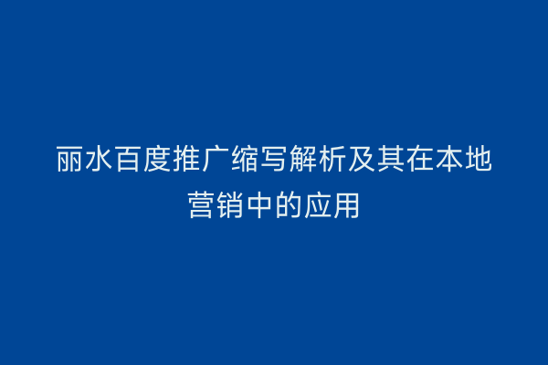 丽水百度推广缩写解析及其在本地营销中的应用