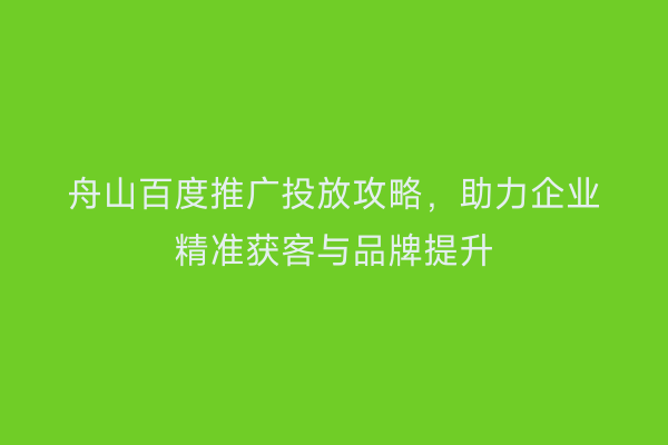 舟山百度推广投放攻略,助力企业精准获客与品牌提升