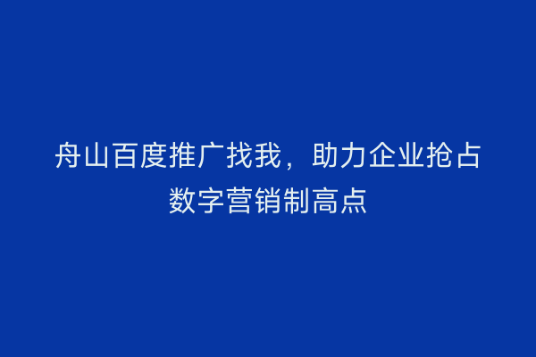 舟山百度推广找我,助力企业抢占数字营销制高点