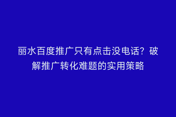 丽水百度推广只有点击没电话？破解推广转化难题的实用策略