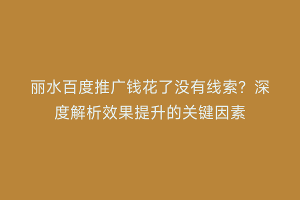 丽水百度推广钱花了没有线索？深度解析效果提升的关键因素