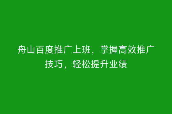 舟山百度推广上班,掌握高效推广技巧,轻松提升业绩