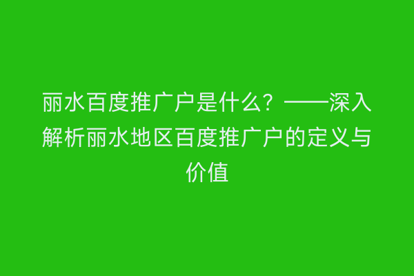 丽水百度推广户是什么?——深入解析丽水地区百度推广户的定义与价值