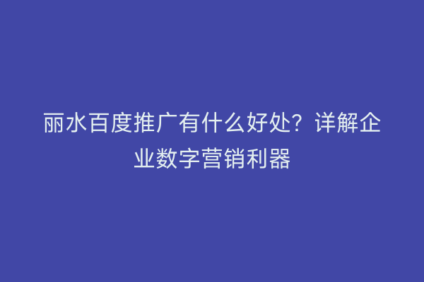 丽水百度推广有什么好处?详解企业数字营销利器