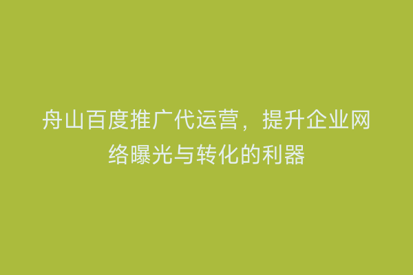 舟山百度推广代运营,提升企业网络曝光与转化的利器