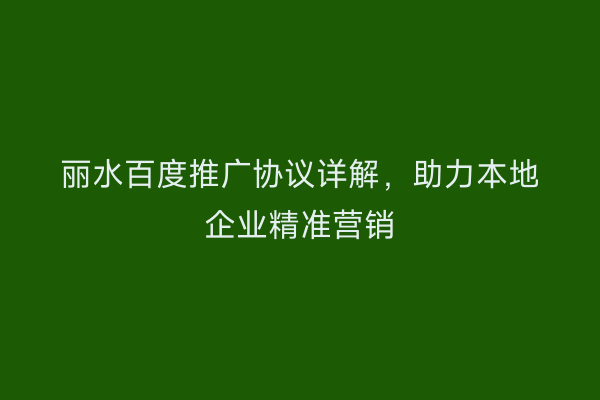 丽水百度推广协议详解,助力本地企业精准营销