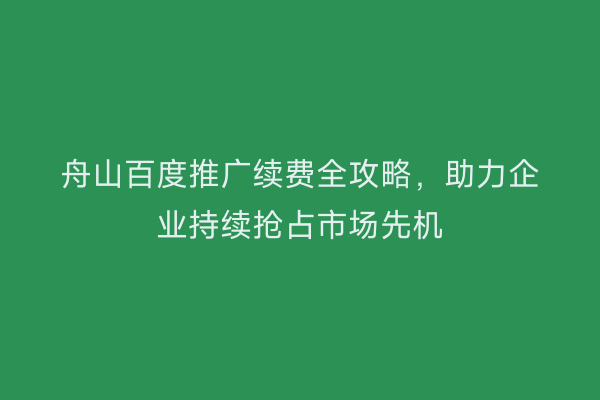 舟山百度推广续费全攻略,助力企业持续抢占市场先机