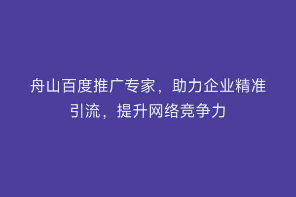 舟山百度推广专家,助力企业精准引流,提升网络竞争力