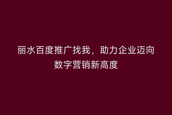 丽水百度推广找我,助力企业迈向数字营销新高度