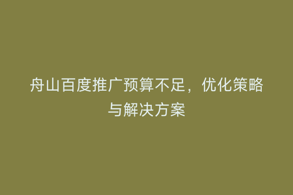舟山百度推广预算不足,优化策略与解决方案