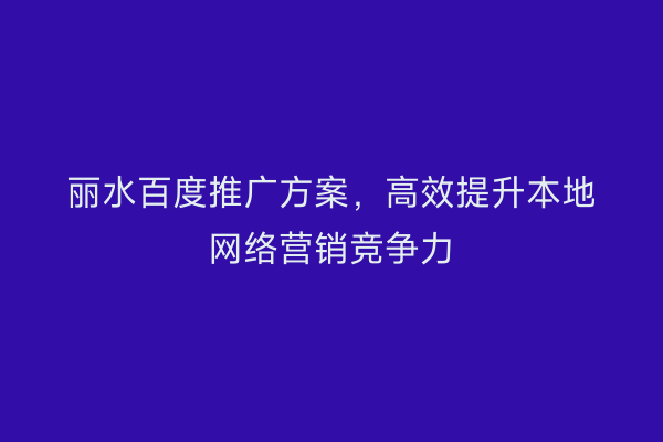 丽水百度推广方案,高效提升本地网络营销竞争力