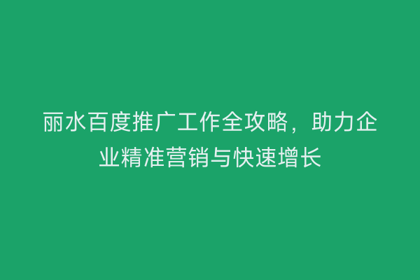 丽水百度推广工作全攻略,助力企业精准营销与快速增长