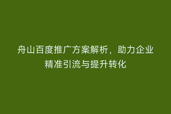 舟山百度推广方案解析,助力企业精准引流与提升转化