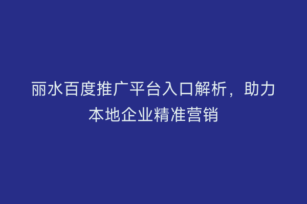 丽水百度推广平台入口解析,助力本地企业精准营销