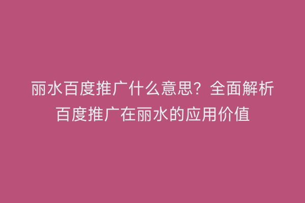 丽水百度推广什么意思?全面解析百度推广在丽水的应用价值