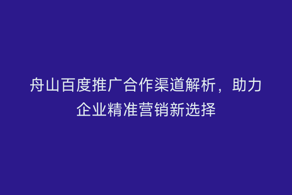 舟山百度推广合作渠道解析,助力企业精准营销新选择