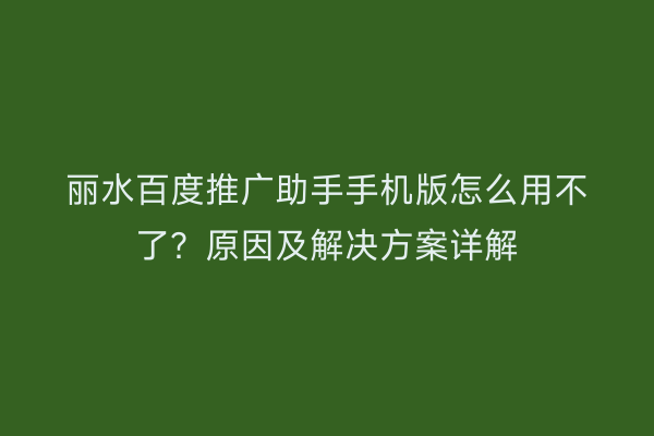 丽水百度推广助手手机版怎么用不了?原因及解决方案详解