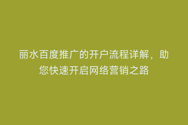 丽水百度推广的开户流程详解,助您快速开启网络营销之路