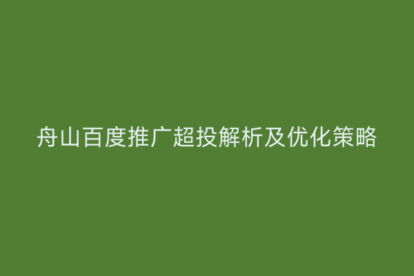 舟山百度推广超投解析及优化策略