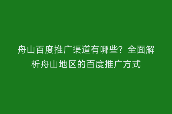 舟山百度推广渠道有哪些?全面解析舟山地区的百度推广方式
